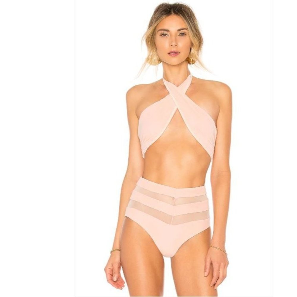 Tularosa Cher Bikini Set 2-Pieces in Peach Mesh Top is S / Bottom is M